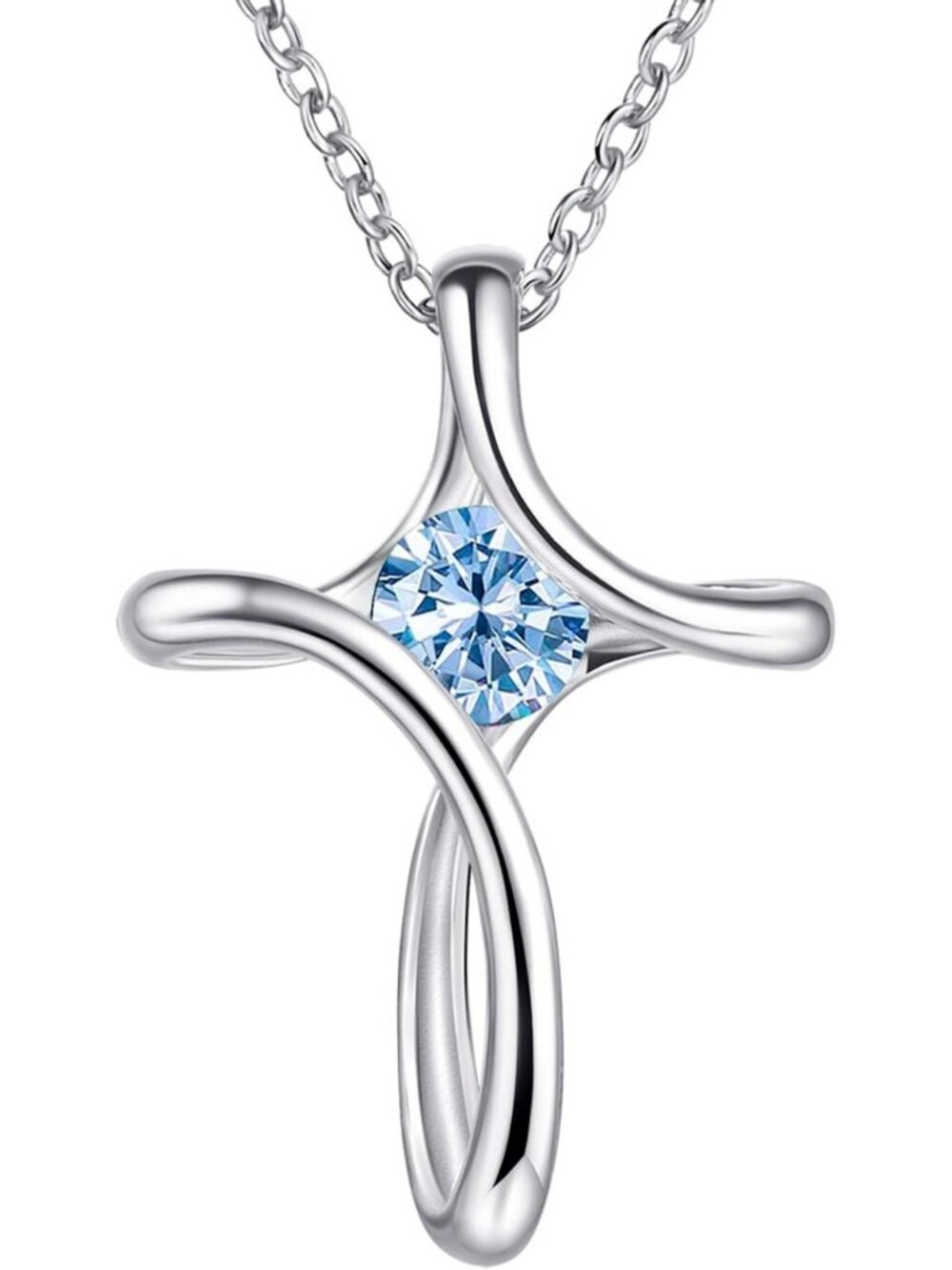 Sterling Silver Birthstone Cross Necklace for Women - Elegant Religious Jewelry
